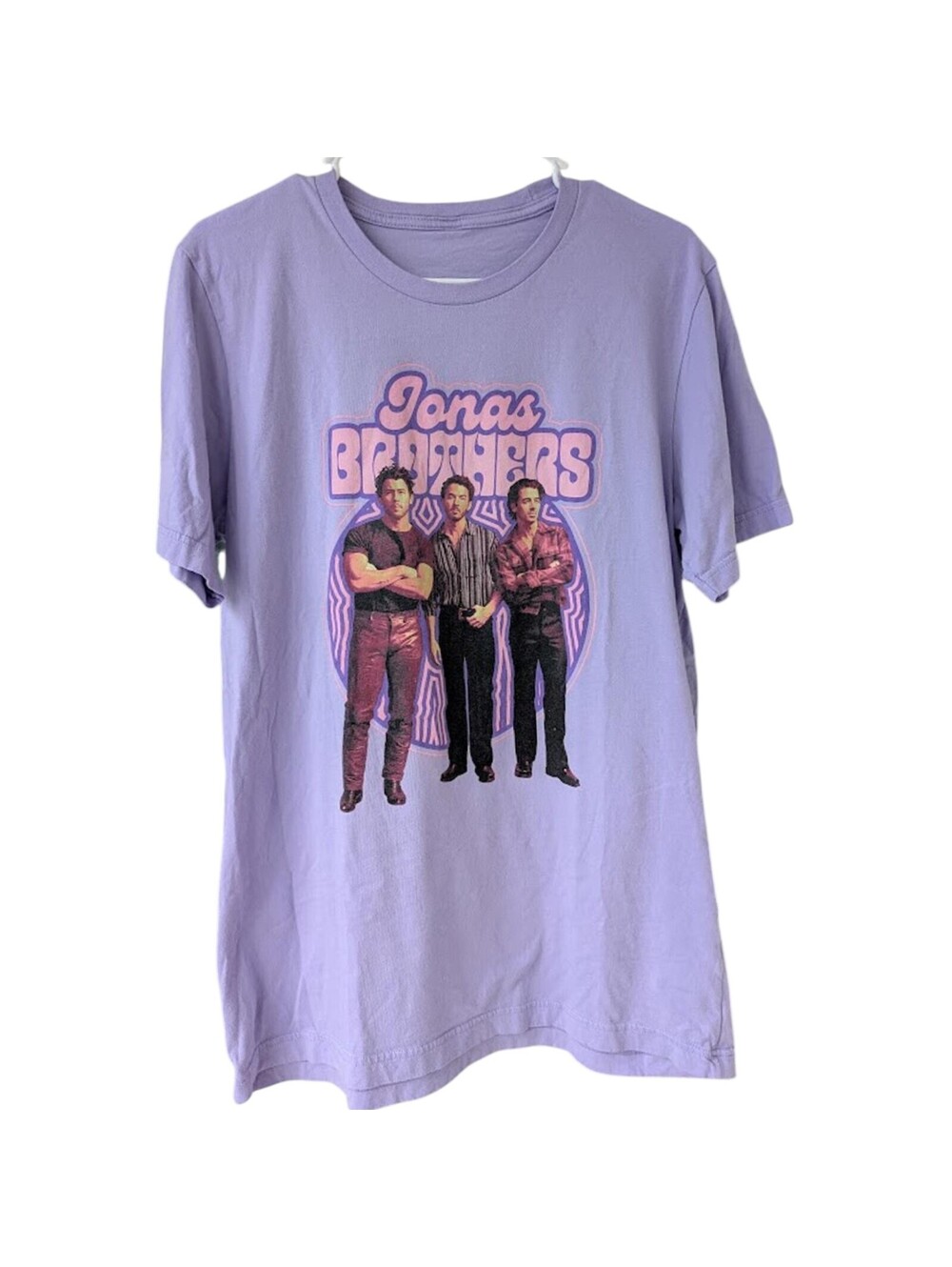 Jonas Brothers Mens M Lilac Purple Vintage Style Pop Band T Shirt Graphic 21x29